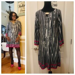 Haani Black and White Long Sleeve Sheath Dress